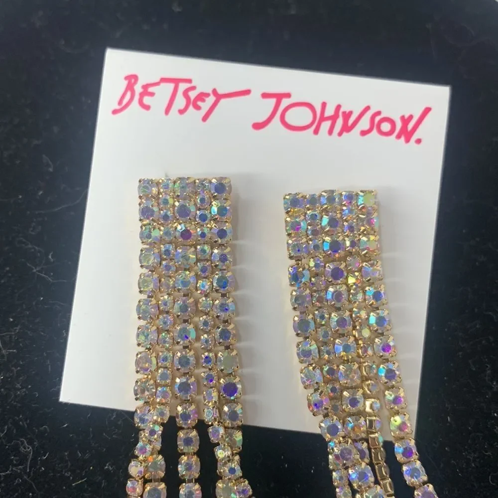 Betsey Johnson floral stone linear fringe earrings NWT - Picture 5 of 8